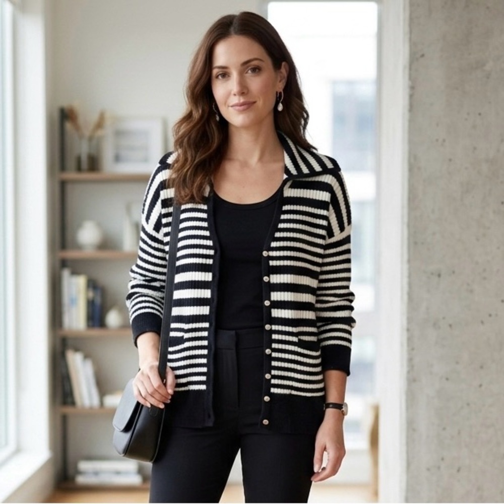Bagatelle Cardigan Stripe XL Black White Preppy Classiccore Old Money Minimalist